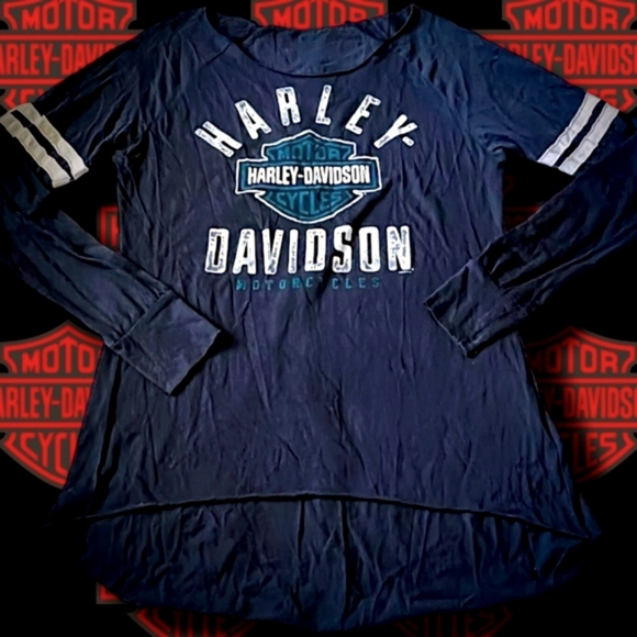 Women's Harley-Davidson Long Sleeve Raglan Shirt in Blue Size XXL - Picture 5 of 6